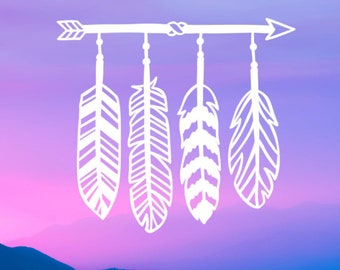 Feathers and Arrow Vinyl Decal - Car Window, Tumbler Sticker