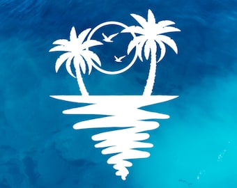 Palm Tree Vinyl Decal – Beach Car Window Sticker, Yeti Cup, Tropical