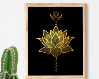 Lotus Flower Foil Print - Foil Art, Wall Art, Zen, Yoga