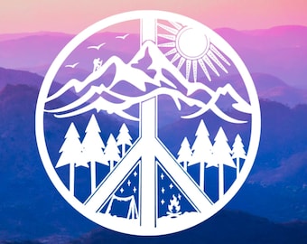 Peace Sign Mountains Vinyl Decal – Adventure Car Sticker