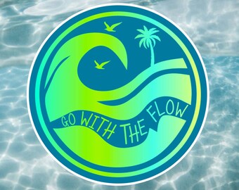 Go With The Flow Vinyl Decal – Tropical Ocean Wave Sticker