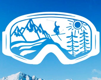 Skier Goggles Vinyl Decal - Vinyl Sticker, Car Window Decal, Yeti Cup Decal, Tumbler Decal, Mountains, Outdoors, Adventure, Snow, Sports