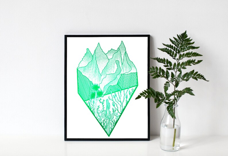 Mountains Cactus Foil Print Foil Art, Wall Decor, Outdoors, Southwest, Explore, Adventure, Nature image 3