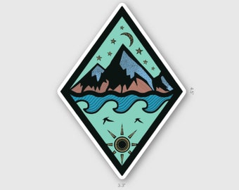 Mountains and Sea Vinyl Sticker – Adventure Decal for Car, Laptop