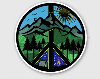 Peace Mountains Vinyl Sticker – Adventure Decal for Car, Laptop