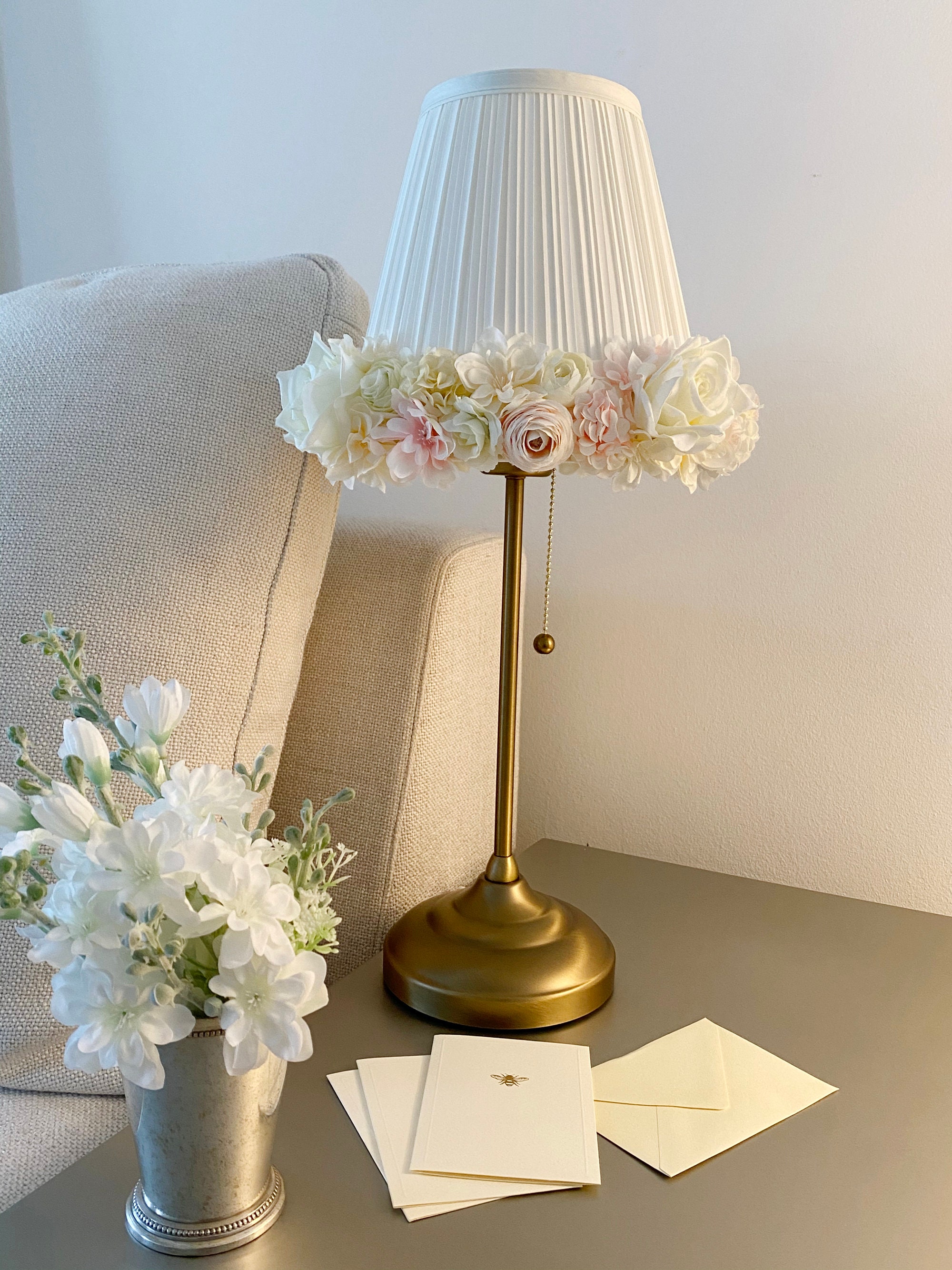 Floral table lamp Baby girl nursery golden lamp base with Etsy
