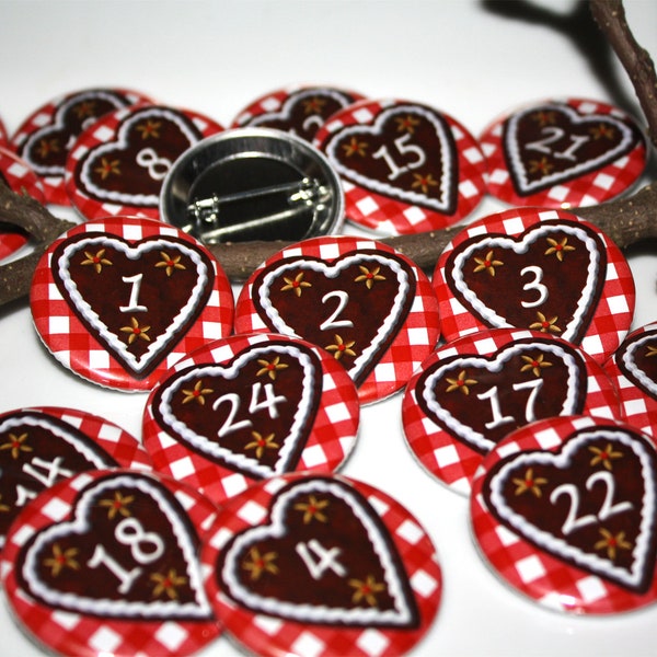 Lebkuchen-Herz Adventskalender Buttons