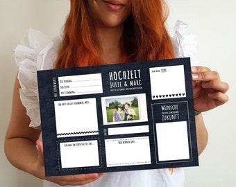 A4 Gästebuchkarte mit Fragen an die Hochzeitsgäste für Sofortbildkamera-Fotos  |  Geschenk fürs Braut & Bräutigam!