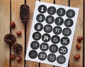 Aufkleber Adventskalenderzahlen "Handlettering"