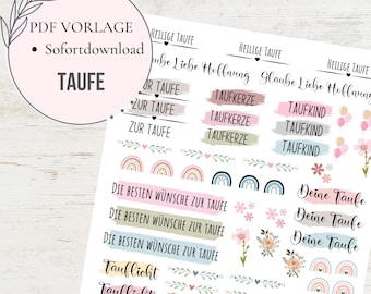 Taufe PDF Vorlage Kerzentattoo Kerzensticker Kerzen Wasserschiebefolie Download Stabkerze