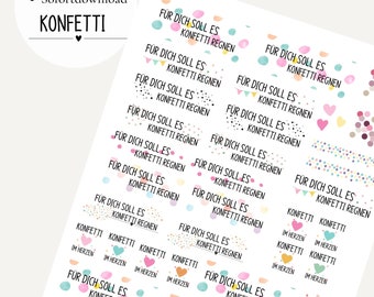 Konfetti Geburtstag PDF Vorlage Kerzentattoo Kerzensticker Kerzen Wasserschiebefolie Download Stabkerze Konfetti im Herzen