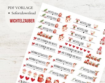 Wichteln Weihnachten PDF Vorlage Kerzentattoo Kerzensticker Kerzen Wasserschiebefolie Download Stabkerze XMAS Nikolaus