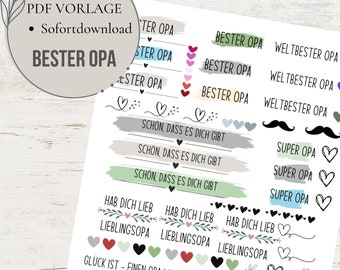 Bester Opa PDF Vorlage Kerzentattoo Kerzensticker Kerzen Wasserschiebefolie Download Stabkerze Opi