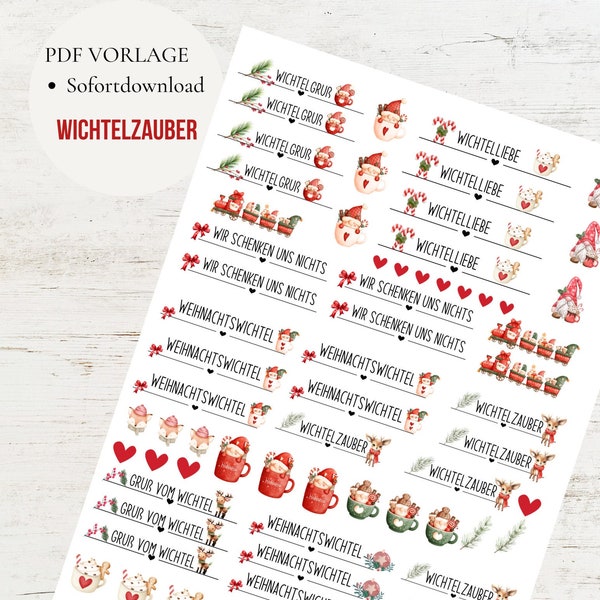 Wichteln Weihnachten PDF Vorlage Kerzentattoo Kerzensticker Kerzen Wasserschiebefolie Download Stabkerze XMAS Nikolaus