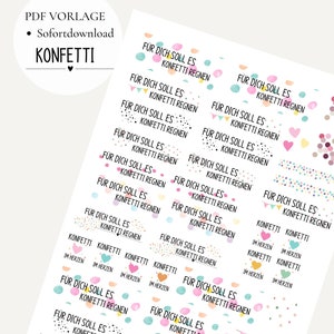 Konfetti Geburtstag PDF Vorlage Kerzentattoo Kerzensticker Kerzen Wasserschiebefolie Download Stabkerze Konfetti im Herzen Bild 1