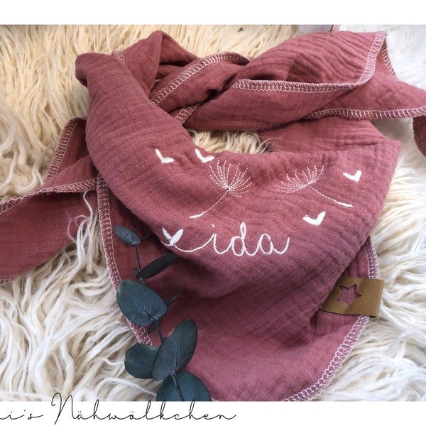 Musselin Tuch für Kinder Halstuch mit Pusteblumen personalisiert mit Namen