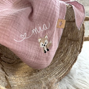 Musselin Tuch für Kinder Halstuch mit Fuchs personalisiert mit Namen