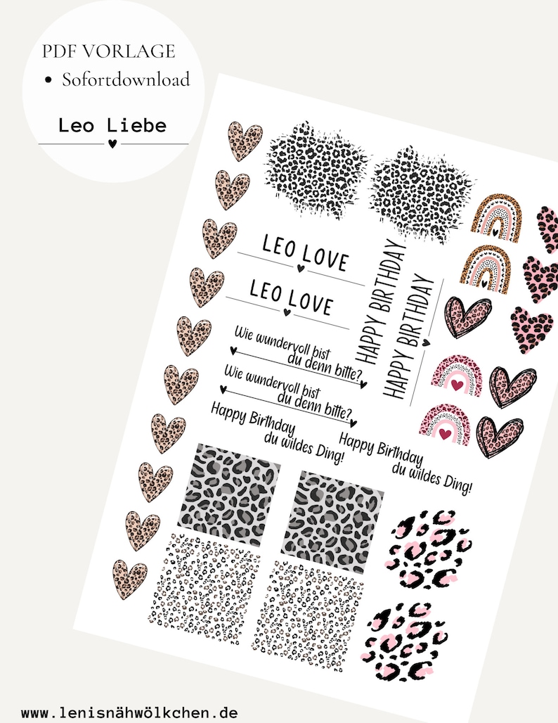 Leo Liebe PDF Vorlage Kerzentattoo Kerzensticker Kerzen Wasserschiebefolie Download Stabkerze Leopard Birthday image 1