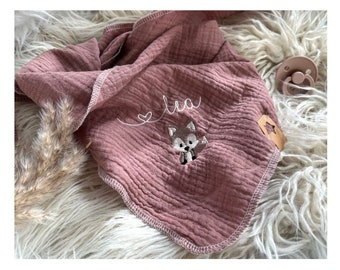 Musselin Tuch für Kinder Halstuch mit Fuchs personalisiert mit Namen