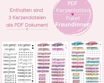 Freundin Paket PDF Vorlage Kerzentattoo Kerzensticker Kerzen Wasserschiebefolie Download Stabkerze