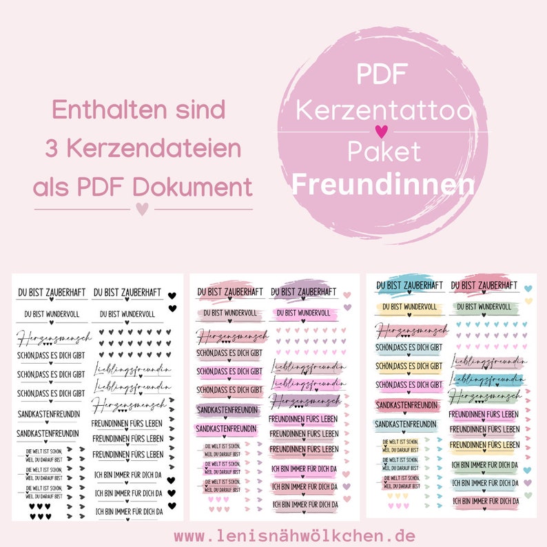 Freundin Paket PDF Vorlage Kerzentattoo Kerzensticker Kerzen Wasserschiebefolie Download Stabkerze Bild 1