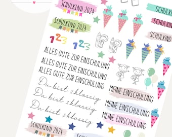 Schulkind Einschulung 2024 PDF Vorlage Kerzentattoo Kerzensticker Kerzen Wasserschiebefolie Download Stabkerze Birthday