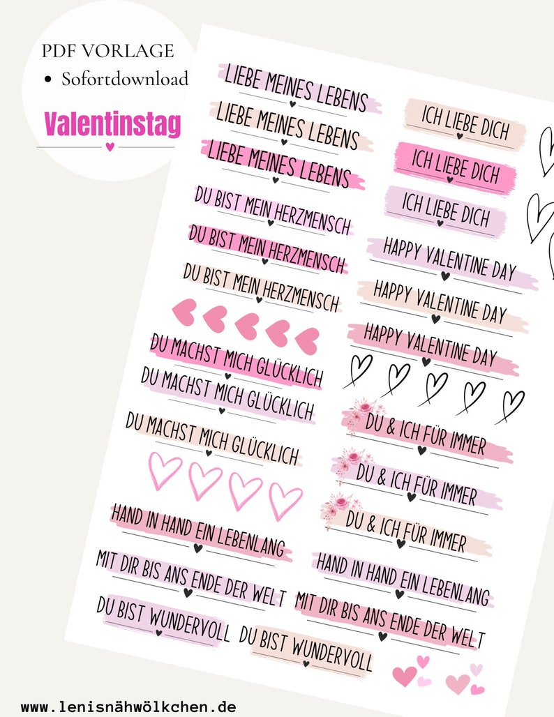 Valentinstag Liebe PDF Vorlage Kerzentattoo Kerzensticker Kerzen Wasserschiebefolie Download Stabkerze Love zdjęcie 1