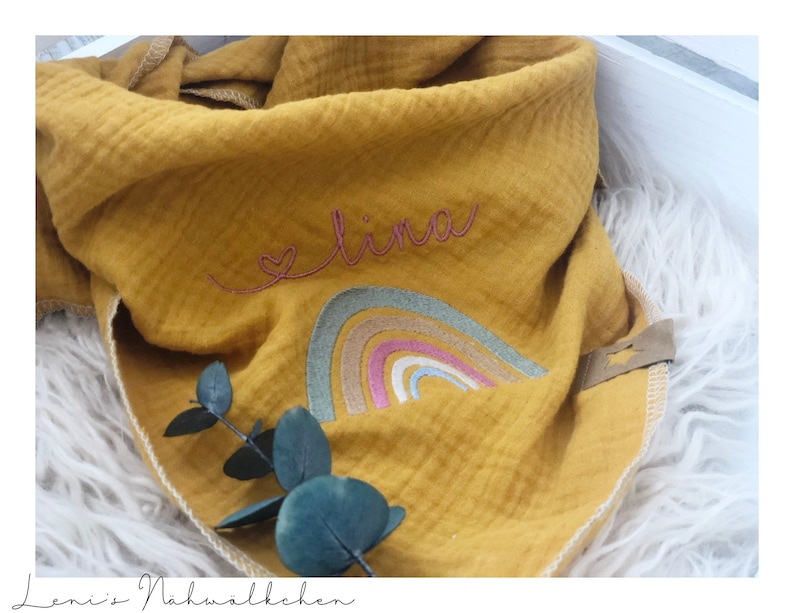 Musselin Tuch für Kinder Halstuch mit Regenbogen personalisiert mit Namen imagen 3