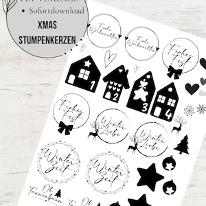 PDF Weihnachten Stumpenkerzen Vorlage Kerzentattoo Kerzensticker Kerzen Wasserschiebefolie Download Stabkerze XMAS Adventszahlen image 1