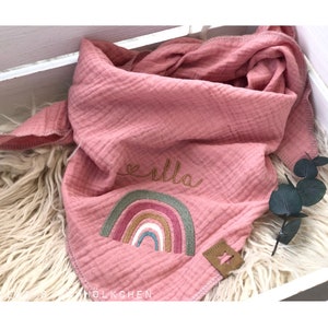 Musselin Tuch für Kinder Halstuch mit Regenbogen personalisiert mit Namen Bild 1