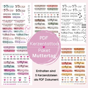 Muttertag Kerzentattoo Paket PDF Vorlage Kerzentattoo Kerzensticker Kerzen Wasserschiebefolie Download Stabkerze image 1