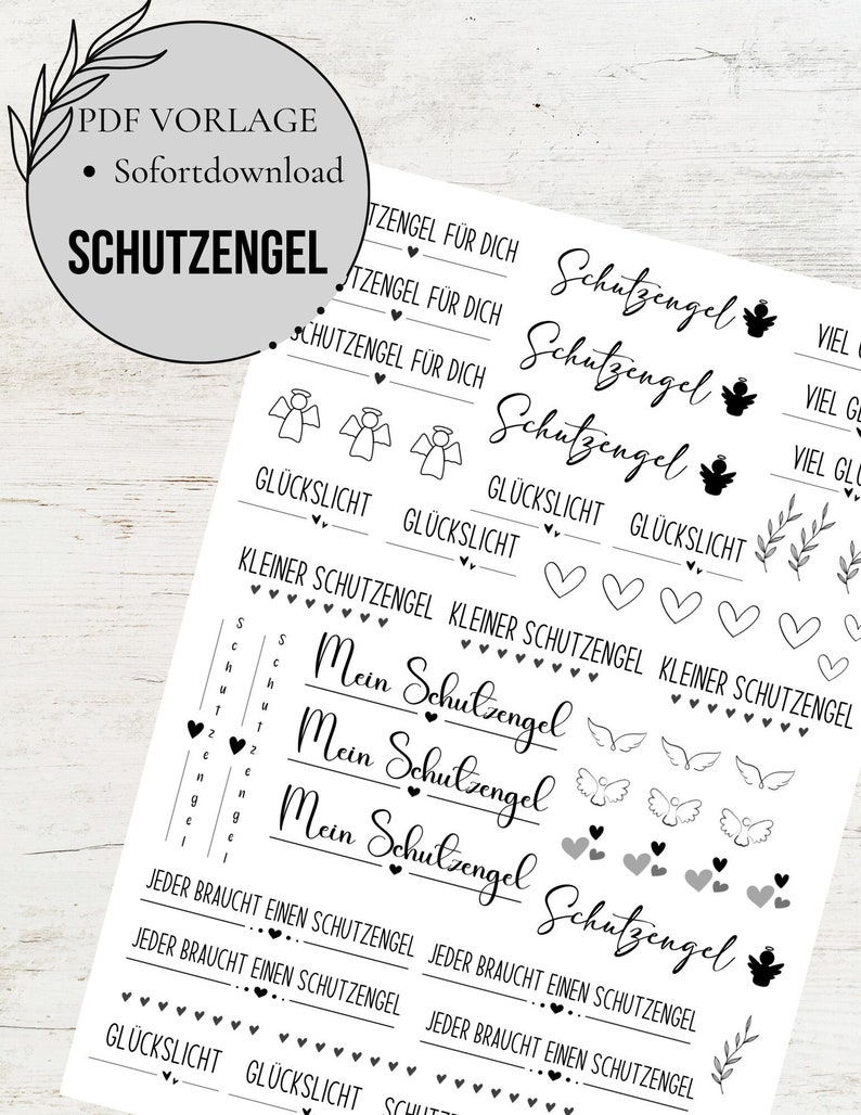 Schutzengel PDF Vorlage Kerzentattoo Kerzensticker Kerzen Wasserschiebefolie Download Stabkerze Birthday Engel zdjęcie 1