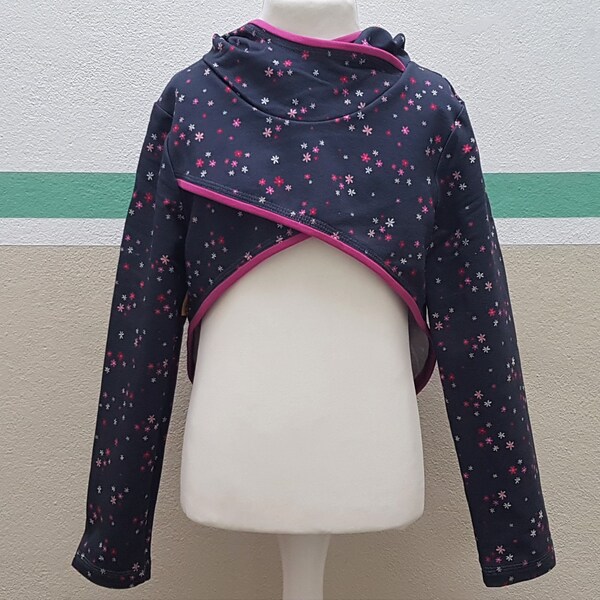 Hoodie Crop Bolero Gr.128 Blümchen jeansblau versandbereit