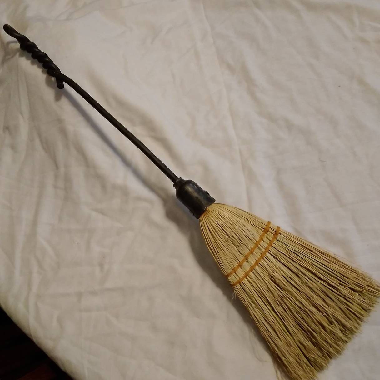 Blacksmith hand fireplace broom with twisted handle. Etsy