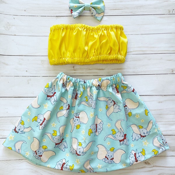 Dumbo Outfit, dumbo skirt and bow, Disney world outfits, girls Disney outfit, 6-12 months, 12-18 months, 18-24 months, 2t, 3T, 4t, 5, 6