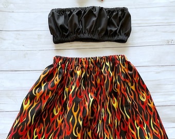 Flame Outfit, girls summer outfits, fire outfit, flame skirt, girls Harley Davidson outfit, girls firefighter outfit, 2t, 3T, 4t, 5, 6