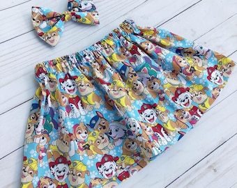 Girls Skirt and Bow Set, girls birthday outfit, dog birthday party