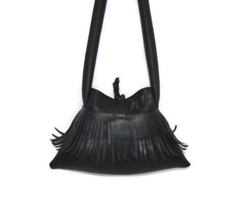 Recycled Fringe Shoulder Purse handmade from Car Inner Tube and Strap made from bicycle tube