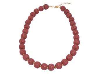 Red Color Round Lava Stone Necklace