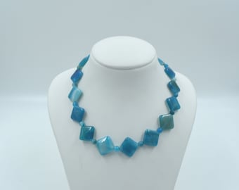 Blue Striped Agate Beads Necklace, Chunky Necklace, Large Agate Necklace, Blue Stone Necklace, Statement Necklace, Blue Agate Jewelry
