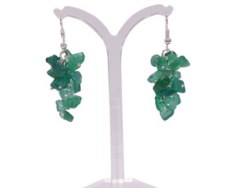 Gemstone Nugget Chips Cluster Earrings in Silver Plated