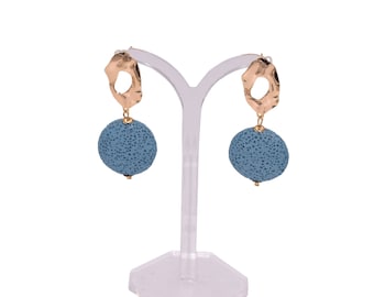 Round Gold Plated Blue Lava Earrings