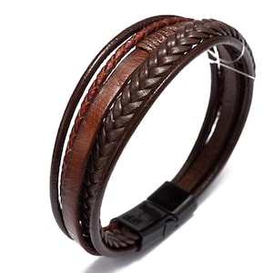 Leather bracelet - multi-row - brown