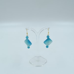 Striped Blue Agate Earrings, Dangle Hook Earrings, Blue Gem Earrings, Light Blue Earrings, Agate Drop Earrings, Blue Bead Earrings