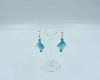 Striped Blue Agate Earrings, Dangle Hook Earrings, Blue Gem Earrings, Light Blue Earrings, Agate Drop Earrings, Blue Bead Earrings