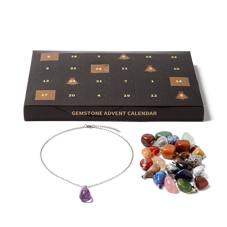 Collar de calendario de Adviento con colgantes de piedras preciosas juego, 25 piezas imagen 1