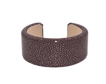 Stingray leather bangle in brown, Statement bracelet, real leather bracelet