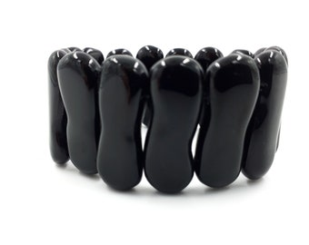 Pulsera de ónix negro, brazalete con cuentas grandes, pulsera de declaración, pulsera elástica, pulsera elástica, brazalete de perlas de ónix
