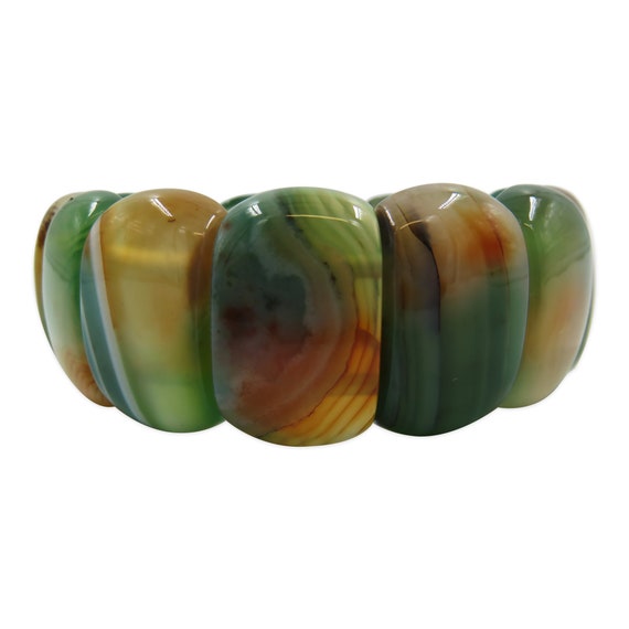 Achat Armband Grün Orange, Designer Armband, Meditationsarmband, beruhigendes Armband, breites Armband, dehnbares Armband