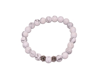 Howlite Bracelet with Stainless Silver, Calming Bracelet, Marble Bracelet, Mala Bracelet, Spiritual Bracelet, Everyday Bracelet